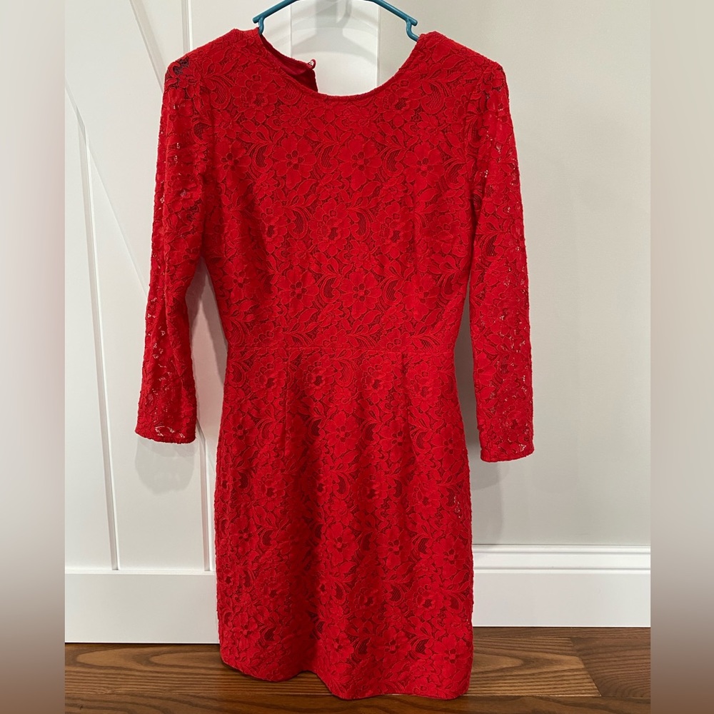 J. Crew red lace quarter length sleeve dress - size 00